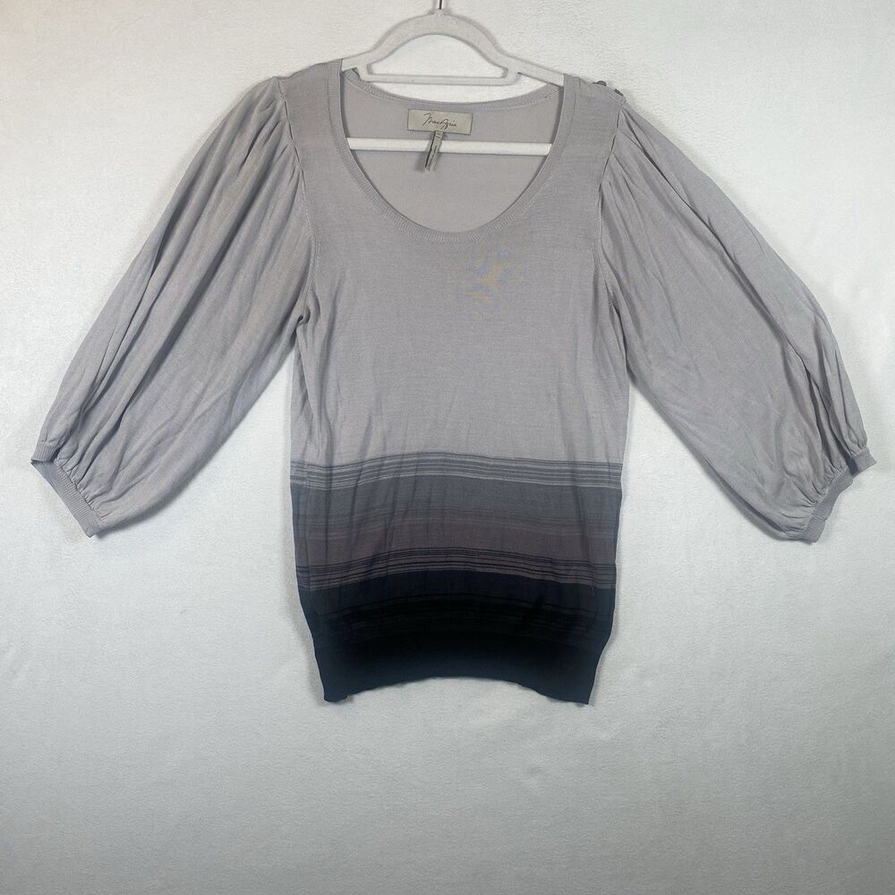 Max Azria 100% Silk Gray Ombre Balloon Sleeve Top Women’s Medium Scoop Neck